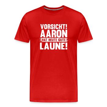 Prénom Aaron - T-shirt bio Premium Homme - rouge - Devant - Damien (186cm)