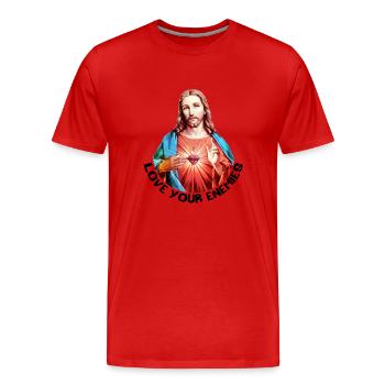 AIMEZ VOS ENNEMIS Jésus-Christ Bénédiction de la Main LIENS - T-shirt bio Premium Homme - rouge - Devant - Damien (186cm)