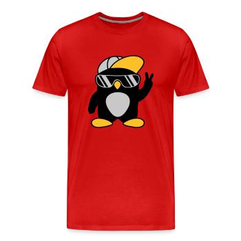 Cool Penguin Peace Hand Signal - Men's Premium Organic T-Shirt - red - Front - Damien (186cm)