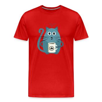 Minou Buvant du Café - Chats Drôles - T-shirt bio Premium Homme - rouge - Devant - Damien (186cm)