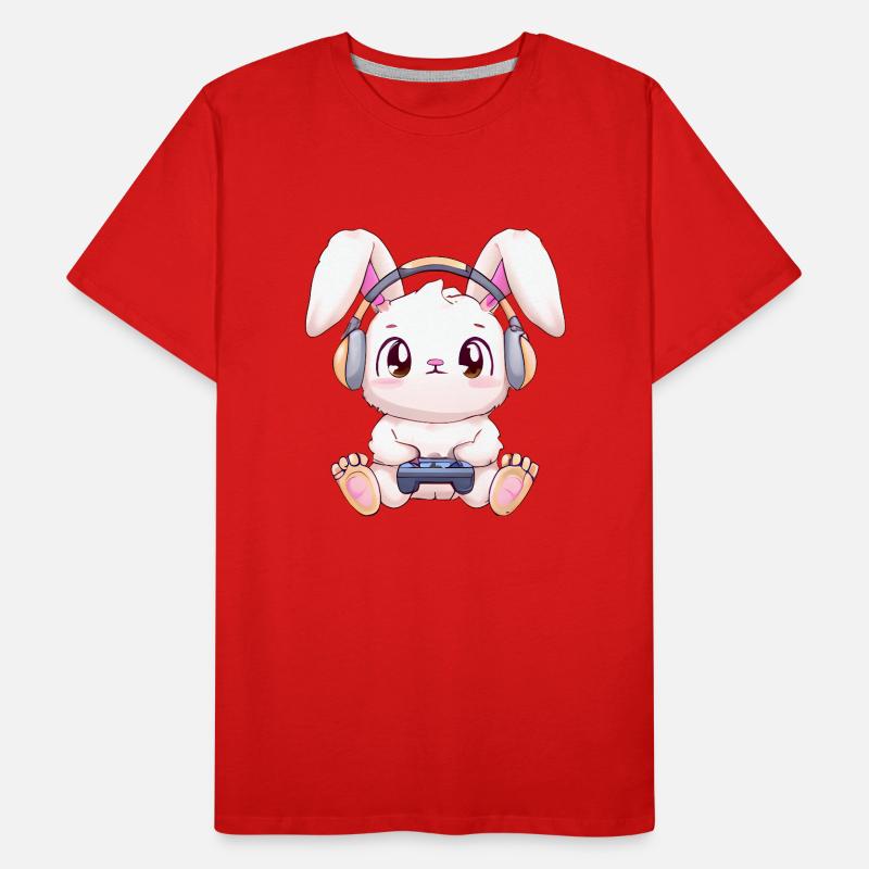 00271 Hase mit Kopfhörer und Controller Männer Premium Bio T-Shirt