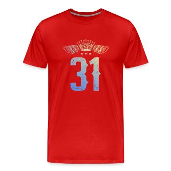 31 Couronne numérique - T-shirt bio Premium Homme - rouge - Devant - Damien (186cm)