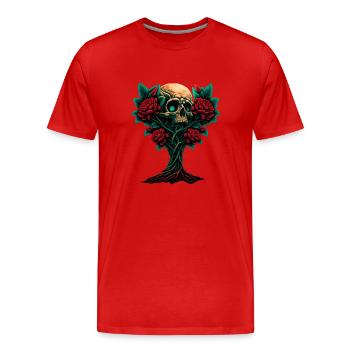 Arbre avec crâne et roses - T-shirt bio Premium Homme - rouge - Devant - Damien (186cm)