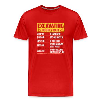 Excavation -Taux horaire- Conducteur d’excavatrice - T-shirt bio Premium Homme - rouge - Devant - Damien (186cm)