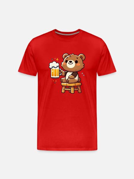Cute Bear Drinking Beer 3 - Männer Premium Bio T-Shirt - Rot