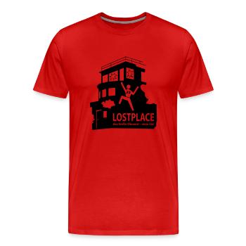 LOSTPLACE - Männer Premium Bio T-Shirt - Rot - Vorne - Damien (186cm)
