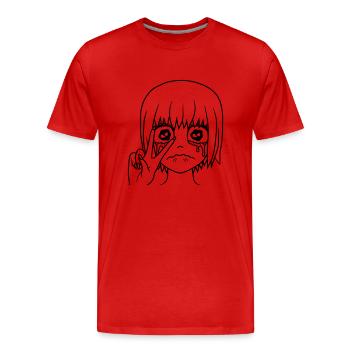 Peace Hand Signal Crying Girl - Men's Premium Organic T-Shirt - red - Front - Damien (186cm)