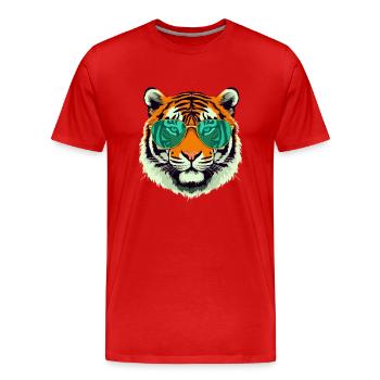 Tim le tigre à lunettes - T-shirt bio Premium Homme - rouge - Devant - Damien (186cm)