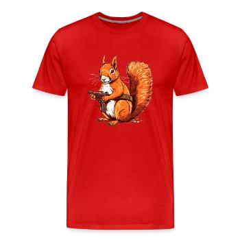 Wehrhaftes Eichhörnchen bewaffnet als Actionheld - Männer Premium Bio T-Shirt - Rot - Vorne - Damien (186cm)