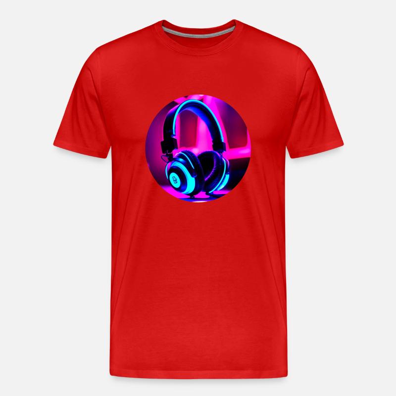 Neon-Kopfhörer - Männer Premium Bio T-Shirt - Rot