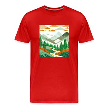 Dessin d’une forêt de montagne - T-shirt bio Premium Homme - rouge - Devant - Damien (186cm)