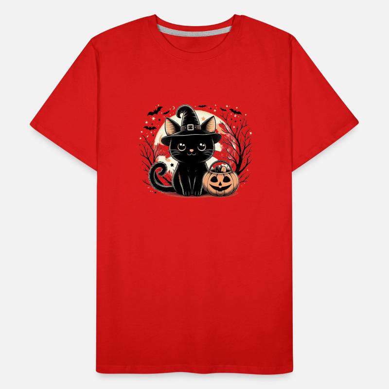 Cute black kitten witch halloween Men's Premium Organic T-Shirt