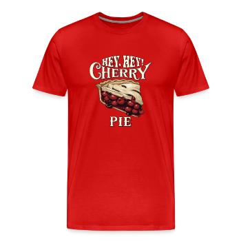 Hé, hé ! Tarte aux cerises - T-shirt bio Premium Homme - rouge - Devant - Damien (186cm)