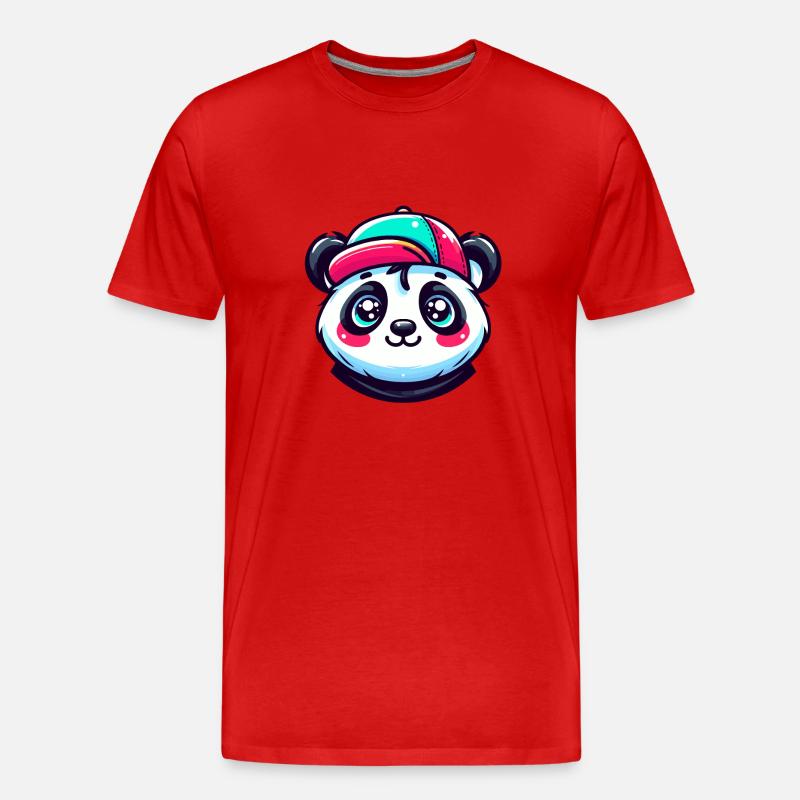 Simpatica testa di panda kawaii con berretto - Maglietta ecologica premium da uomo - rosso