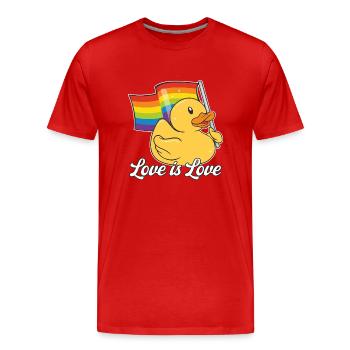 LGBTQ+ Love Is Love Pride Fahne Gummiente - Männer Premium Bio T-Shirt - Rot - Vorne - Damien (186cm)