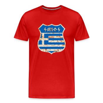 Samos - Men's Premium Organic T-Shirt - red - Front - Damien (186cm)