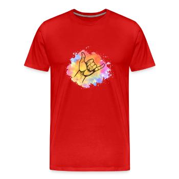 Shaka Greeting Hand Signal - Men's Premium Organic T-Shirt - red - Front - Damien (186cm)
