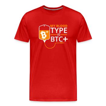 Bitcoin BTC Crypto Blockchain Coin Exchange Coin - T-shirt bio Premium Homme - rouge - Devant - Damien (186cm)