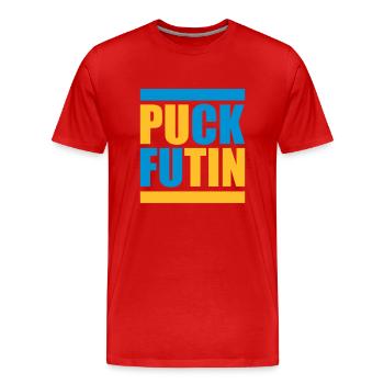 puck futin logo design - Men's Premium Organic T-Shirt - red - Front - Damien (186cm)