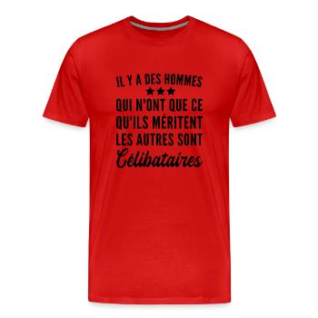 les autres sont célibataires / cadeau célibataire - T-shirt bio Premium Homme - rouge - Devant - Damien (186cm)