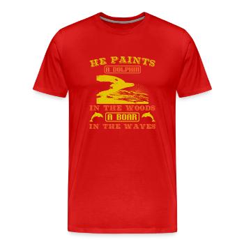 ER MALT DELFINE IM WALD EIN EBER IN DER WELLE - Männer Premium Bio T-Shirt - Rot - Vorne - Damien (186cm)