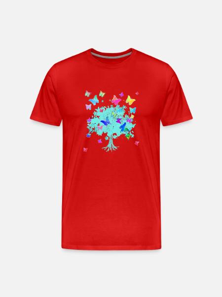 Livets træ,Livets træ,Blomster,Sommerfugle - Herre Premium T-shirt økologisk - rød