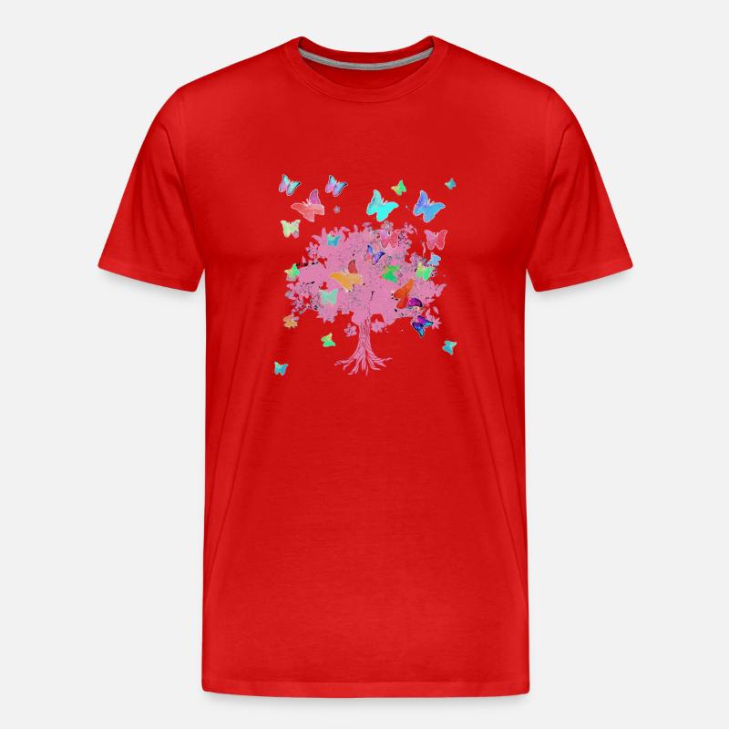 Baum des Lebens ,Lebensbaum,blumen,schmetterlinge - Männer Premium Bio T-Shirt - Rot
