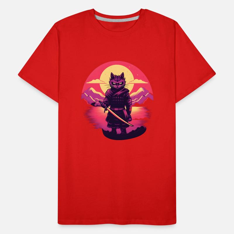 Synthwave samouraï Chat T-shirt bio Premium Homme
