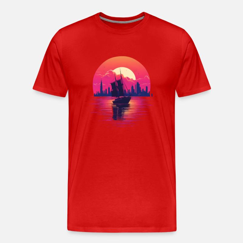 Synthwave sailing ship - Männer Premium Bio T-Shirt - Rot