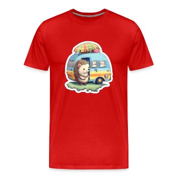 Hérisson camping caravane voyageur - T-shirt bio Premium Homme - rouge - Devant - Damien (186cm)