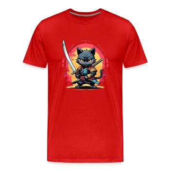 Ninja cat #1 - Men's Premium Organic T-Shirt - red - Front - Damien (186cm)