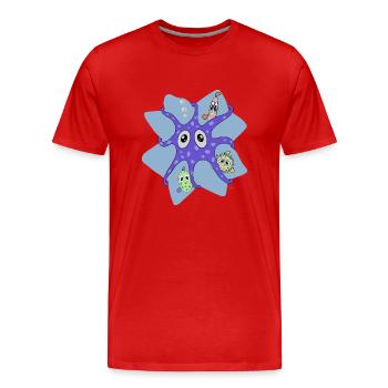 Calamar avec du poisson qui a l’air surpris - T-shirt bio Premium Homme - rouge - Devant - Damien (186cm)