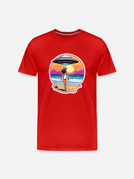 Beach babe sees a UFO - Men's Premium Organic T-Shirt - red