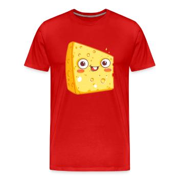 Morceau de fromage kawaii avec visage souriant - T-shirt bio Premium Homme - rouge - Devant - Damien (186cm)