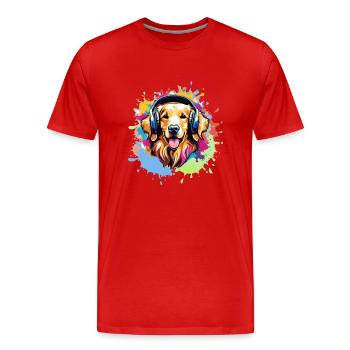 Golden Retriever, Coloré, Peinture, Écouteurs, Graffiti - T-shirt bio Premium Homme - rouge - Devant - Damien (186cm)