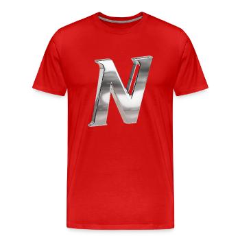 Chrome ,, N " Métallisé - T-shirt bio Premium Homme - rouge - Devant - Damien (186cm)