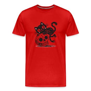 Chat noir et crâne - T-shirt bio Premium Homme - rouge - Devant - Damien (186cm)