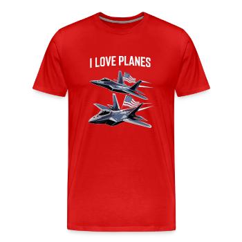 Modern Raptor Formation I Love Planes - Men's Premium Organic T-Shirt - red - Front - Damien (186cm)