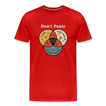 Don't Panic 42 Répondre à cette question Life Universe Rest - T-shirt bio Premium Homme - rouge - Devant - Damien (186cm)