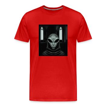 alien monk - Men's Premium Organic T-Shirt - red - Front - Damien (186cm)