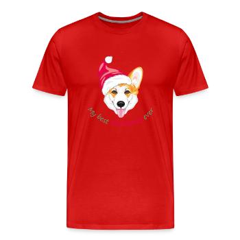 Lächelnder walisischer Corgi mit Weihnachtsmannmütze - Männer Premium Bio T-Shirt - Rot - Vorne - Damien (186cm)