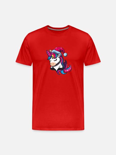 Festive Unicorn - Men's Premium Organic T-Shirt - red
