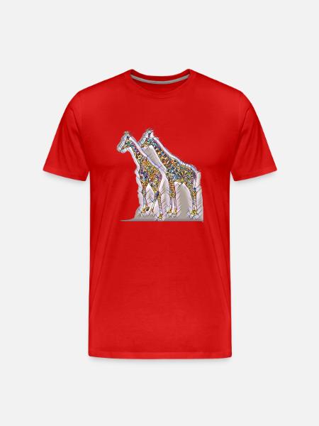 Kunstdruck Giraffen frei farbig - Männer Premium Bio T-Shirt - Rot