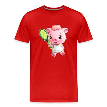 Tennis Playing Piglet Pig - Men's Premium Organic T-Shirt - red - Front - Damien (186cm)