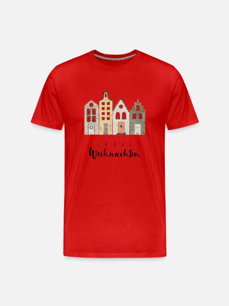 Frohe Weihnachten - Häuschen - Männer Premium Bio T-Shirt - Rot