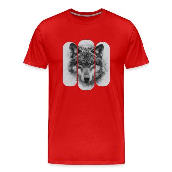 triptych Black and White Wolf - Men's Premium Organic T-Shirt - red - Front - Damien (186cm)