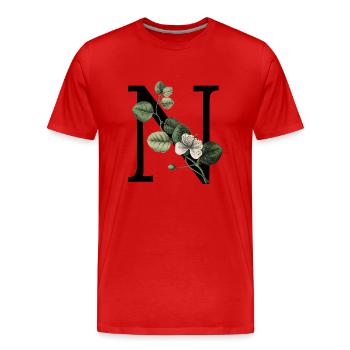 lettre n botanique vert - T-shirt bio Premium Homme - rouge - Devant - Damien (186cm)