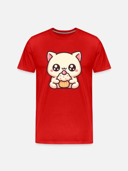 Cute cat with cupcake - Men's Premium Organic T-Shirt - red