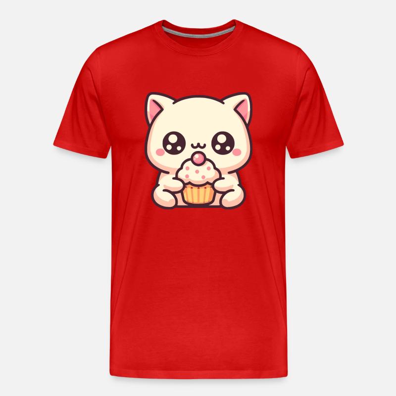 Süße Katze mit cupcake - Männer Premium Bio T-Shirt - Rot