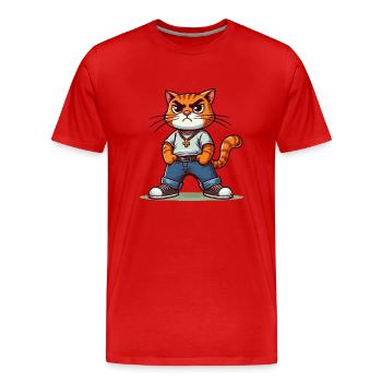 Chat forcé : Chat tyrannique, pattes fières sur les hanches - T-shirt bio Premium Homme - rouge - Devant - Damien (186cm)